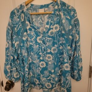 Zac & Rachel Teal Floral Blouse